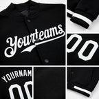 Custom Black White Bomber Full-Snap Varsity Letterman Hoodie Jacket detail
