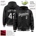Custom Black White Bomber Full-Snap Varsity Letterman Hoodie Jacket photo 3