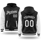 Custom Black White Bomber Full-Snap Varsity Letterman Two Tone Hoodie Jacket