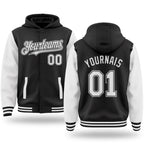 Custom Black White Bomber Full-Snap Varsity Letterman Two Tone Hoodie Jacket