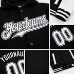 Custom Black White Bomber Full-Snap Varsity Letterman Two Tone Hoodie Jacket detail