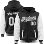 Custom Black White Bomber Full-Snap Varsity Letterman Two Tone Hoodie Jacket photo 1