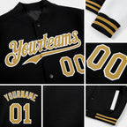 Custom Black Old Gold-White Bomber Full-Snap Varsity Letterman Two Tone Hoodie Jacket detail