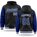 Custom Black Royal-White Bomber Full-Snap Varsity Letterman Two Tone Hoodie Jacket