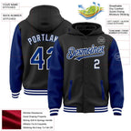 Custom Black Royal-White Bomber Full-Snap Varsity Letterman Two Tone Hoodie Jacket photo 3