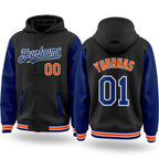 Custom Black Royal-Orange Bomber Full-Snap Varsity Letterman Two Tone Hoodie Jacket