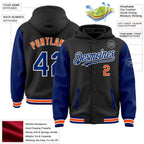 Custom Black Royal-Orange Bomber Full-Snap Varsity Letterman Two Tone Hoodie Jacket photo 3