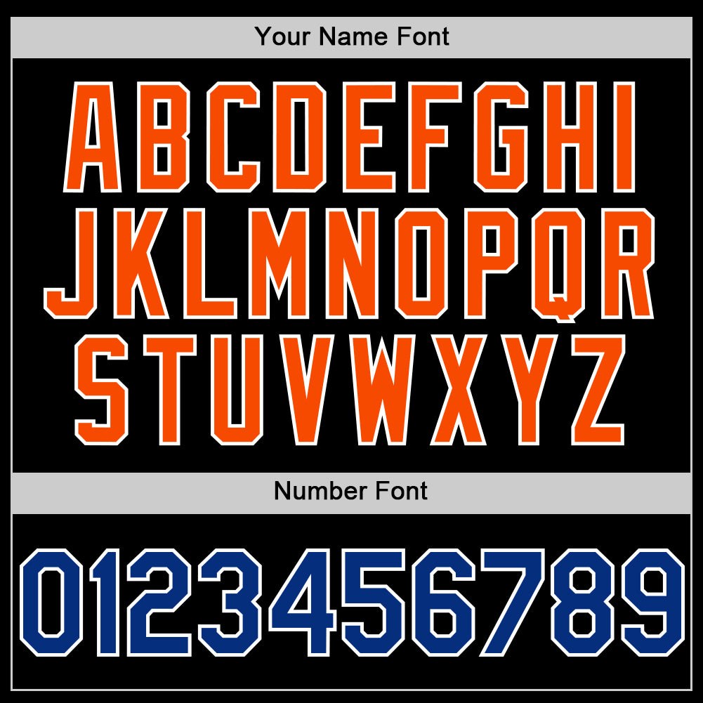 Custom Black Royal-Orange Bomber Full-Snap Varsity Letterman Two Tone Hoodie Jacket photo 5
