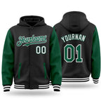 Custom Black Kelly Green-White Bomber Full-Snap Varsity Letterman Two Tone Hoodie Jacket
