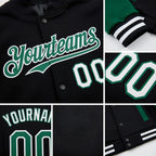 Custom Black Kelly Green-White Bomber Full-Snap Varsity Letterman Two Tone Hoodie Jacket detail