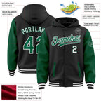 Custom Black Kelly Green-White Bomber Full-Snap Varsity Letterman Two Tone Hoodie Jacket photo 3