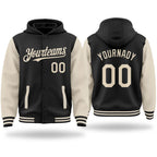 Custom Black Cream Bomber Full-Snap Varsity Letterman Two Tone Hoodie Jacket