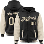 Custom Black Cream Bomber Full-Snap Varsity Letterman Two Tone Hoodie Jacket photo 1