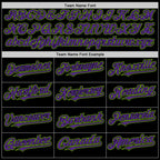 Custom Black Purple-Neon Green Bomber Full-Snap Varsity Letterman Two Tone Hoodie Jacket photo 3