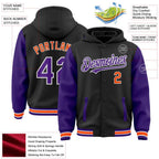 Custom Black Purple-Orange Bomber Full-Snap Varsity Letterman Two Tone Hoodie Jacket photo 3