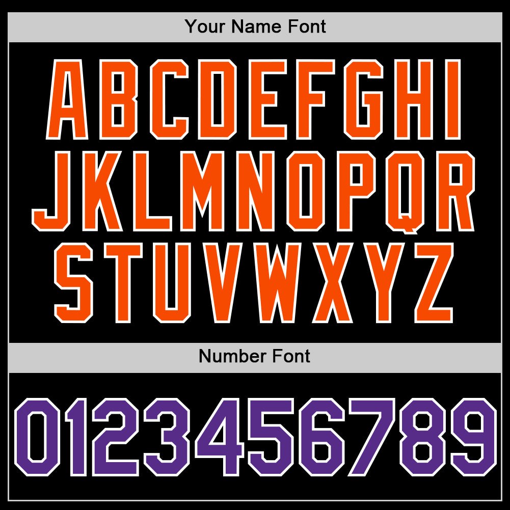 Custom Black Purple-Orange Bomber Full-Snap Varsity Letterman Two Tone Hoodie Jacket photo 5