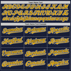 Custom Navy Gold-White Bomber Full-Snap Varsity Letterman Two Tone Hoodie Jacket photo 4