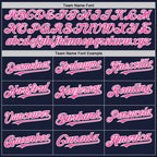 Custom Navy Pink-White Bomber Full-Snap Varsity Letterman Two Tone Hoodie Jacket photo 3