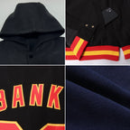 Custom Navy White-Red Bomber Full-Snap Varsity Letterman Two Tone Hoodie Jacket photo 2