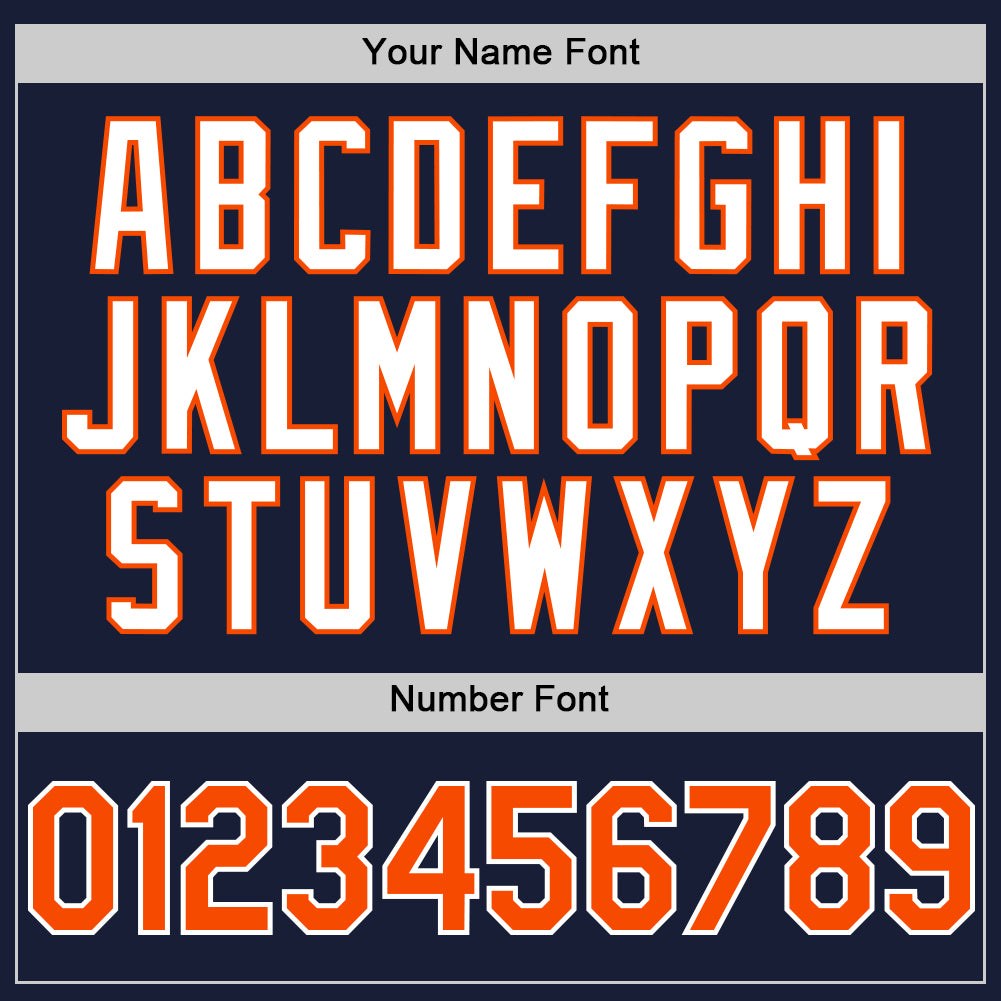 Custom Navy Orange-White Bomber Full-Snap Varsity Letterman Two Tone Hoodie Jacket photo 5