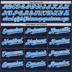 Custom Navy Powder Blue-White Bomber Full-Snap Varsity Letterman Two Tone Hoodie Jacket photo 3