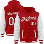 Custom Red White Bomber Full-Snap Varsity Letterman Two Tone Hoodie Jacket photo 1