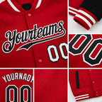 Custom Red Black-White Bomber Full-Snap Varsity Letterman Two Tone Hoodie Jacket detail