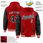 Custom Red Black-White Bomber Full-Snap Varsity Letterman Two Tone Hoodie Jacket photo 3