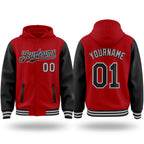 Custom Red Black-Gray Bomber Full-Snap Varsity Letterman Two Tone Hoodie Jacket