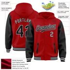 Custom Red Black-Gray Bomber Full-Snap Varsity Letterman Two Tone Hoodie Jacket photo 3