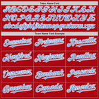 Custom Red Light Blue-White Bomber Full-Snap Varsity Letterman Two Tone Hoodie Jacket photo 3