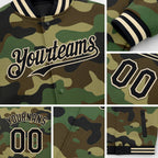 Custom Camo Black-Cream 3D Bomber Full-Snap Varsity Letterman Salute To Service Hoodie Jacket detail