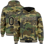 Custom Camo Black-Cream 3D Bomber Full-Snap Varsity Letterman Salute To Service Hoodie Jacket photo 1