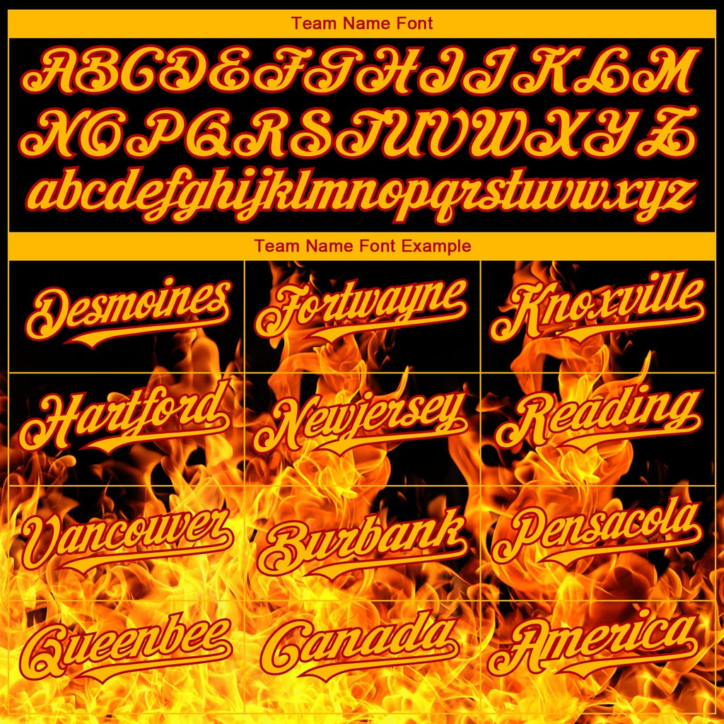 Custom Black Gold-Red Flame 3D Pattern Design Bomber Full-Snap Varsity Letterman Hoodie Jacket photo 3