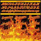 Custom Black Gold-Red Flame 3D Pattern Design Bomber Full-Snap Varsity Letterman Hoodie Jacket photo 3