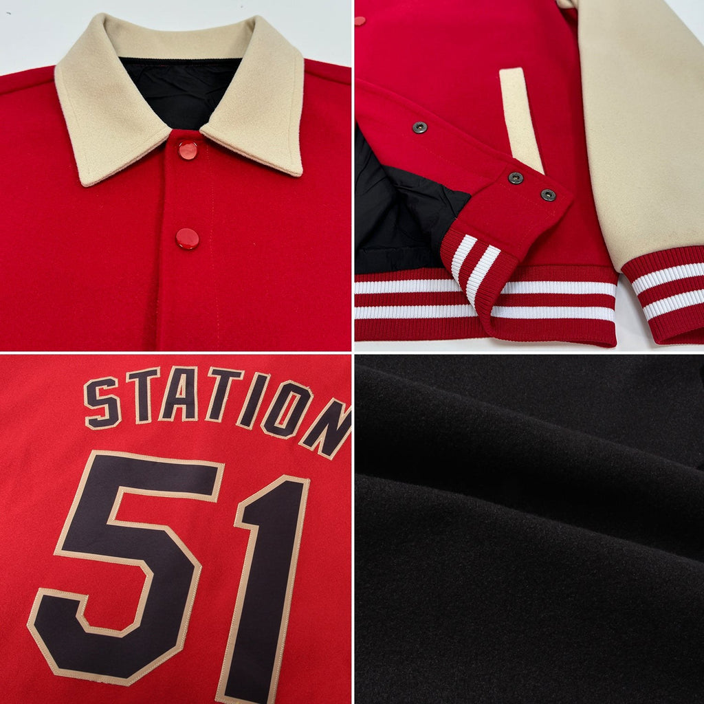 Custom Black Cream Bomber Full-Snap Varsity Letterman Lapel Collar Byron Jacket photo 2