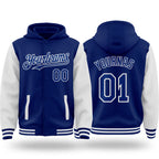 Custom Royal White Bomber Full-Snap Varsity Letterman Two Tone Hoodie Jacket