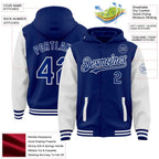 Custom Royal White Bomber Full-Snap Varsity Letterman Two Tone Hoodie Jacket photo 3
