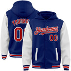 Custom Royal Red-White Bomber Full-Snap Varsity Letterman Two Tone Hoodie Jacket photo 1