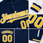Custom Royal Yellow-White Bomber Full-Snap Varsity Letterman Two Tone Hoodie Jacket detail