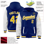Custom Royal Yellow-White Bomber Full-Snap Varsity Letterman Two Tone Hoodie Jacket photo 3