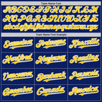 Custom Royal Yellow-White Bomber Full-Snap Varsity Letterman Two Tone Hoodie Jacket photo 4