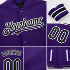 Custom Purple Black-White Bomber Full-Snap Varsity Letterman Two Tone Hoodie Jacket detail