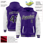 Custom Purple Black-White Bomber Full-Snap Varsity Letterman Two Tone Hoodie Jacket photo 3
