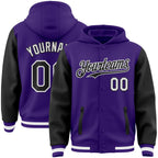 Custom Purple Black-White Bomber Full-Snap Varsity Letterman Two Tone Hoodie Jacket photo 1