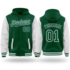 Custom Kelly Green White Bomber Full-Snap Varsity Letterman Two Tone Hoodie Jacket