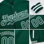 Custom Kelly Green White Bomber Full-Snap Varsity Letterman Two Tone Hoodie Jacket detail