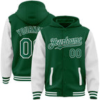 Custom Kelly Green White Bomber Full-Snap Varsity Letterman Two Tone Hoodie Jacket photo 1