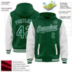 Custom Kelly Green White Bomber Full-Snap Varsity Letterman Two Tone Hoodie Jacket photo 3