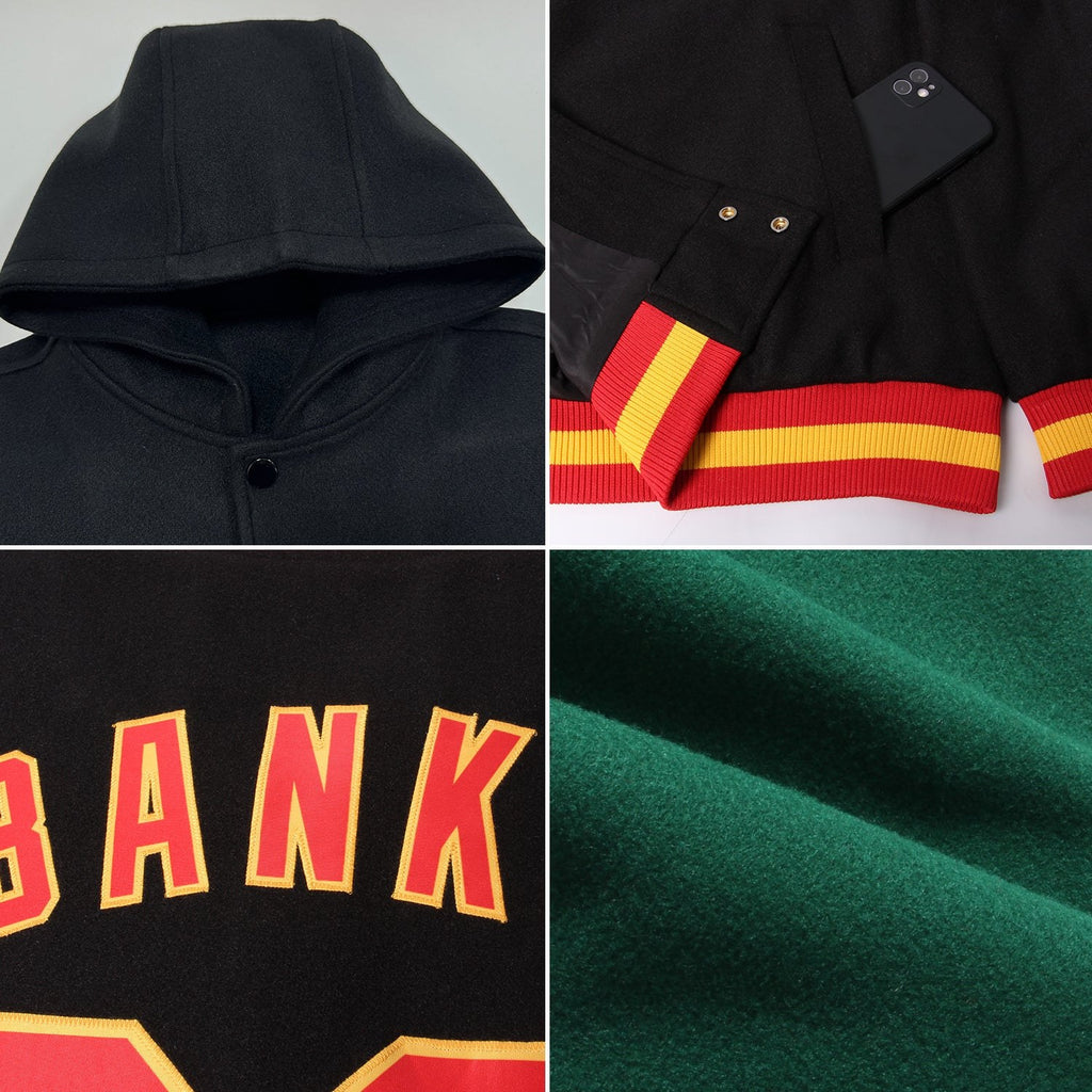 Custom Green Cream Bomber Full-Snap Varsity Letterman Two Tone Hoodie Jacket photo 2